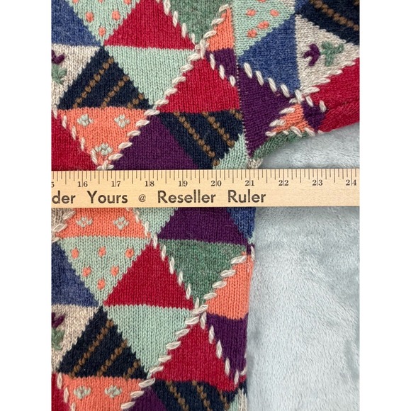 Vintage Eddie Bauer Cardigan Womens Medium Cottagecore Wool Patchwork Sweater - Picture 11 of 13